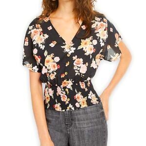 Planet Gold Smoked Hem Floral Print Top in Size XL